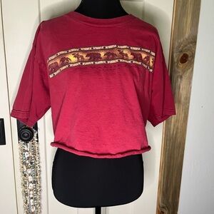 Vintage Red Valdez Alaska Moose Bear Wolf Graphic Cropped T-Shirt Gorpcore